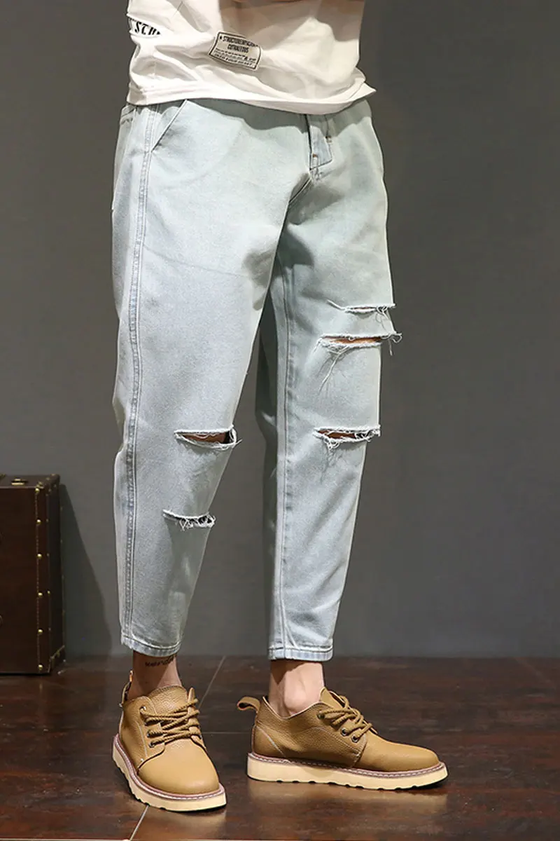 

M-5XL!!HOLE jeans male thin summer cotton plus size harem pants casual trousers male