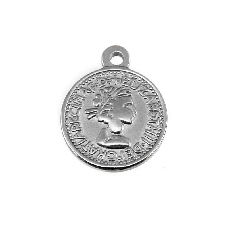 steel20mm Simsimi женские монеты Маленькая подвеска в виде монеты Шарм фунт Elizabeth евро 10 центов из нержавеющей стали круглое очарование для ожерелья 10 шт - Окраска металла: steel20mm