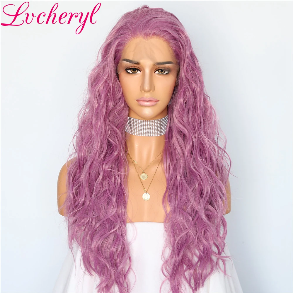 Lvcheryl модные передние кружевные парики Смешанные персиковые фиолетовые