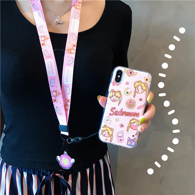 Синий Для iphone XS max XR X Розовый Блестящий Сейлор Мун мягкий чехол+ ремешок для iphone 8plus 7plus 6SP 7 8 6 6S милый блестящий чехол Sukura - Цвет: Синий