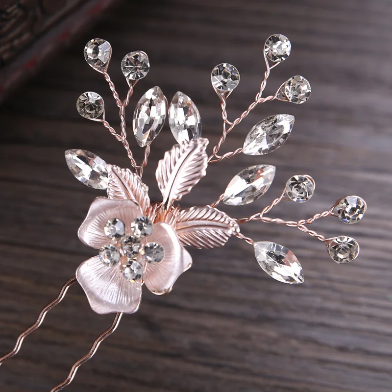SLBRIDAL Handmade Crystals Flower Leaf Wedding Hair Pin Sticker Bridal Accessories Headpiece Bridemaids Jewelry Women | Украшения и