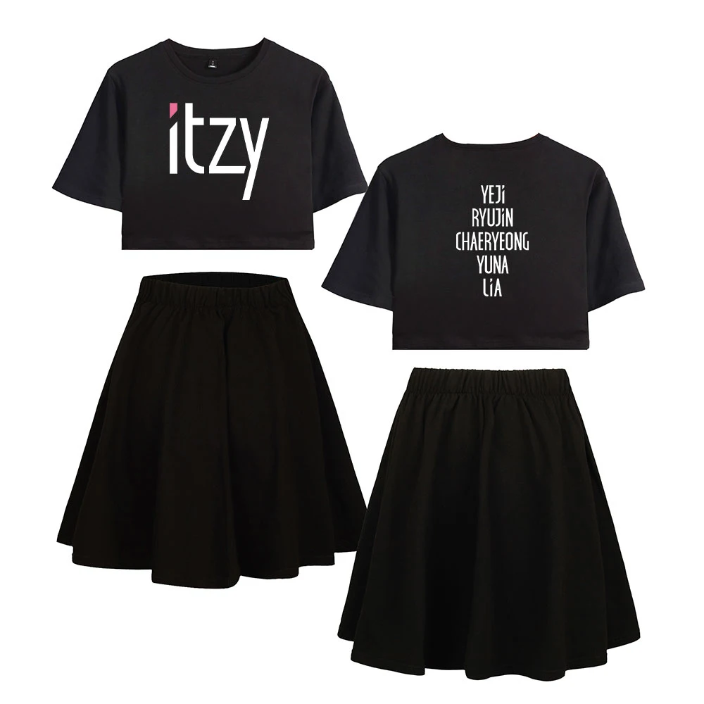 

ITZY Fashion Women Two Piece Set Summer Short Sleeve Crop Top+Skirt 2019 Hot Sale Casual Trendy Streetwear Clothes