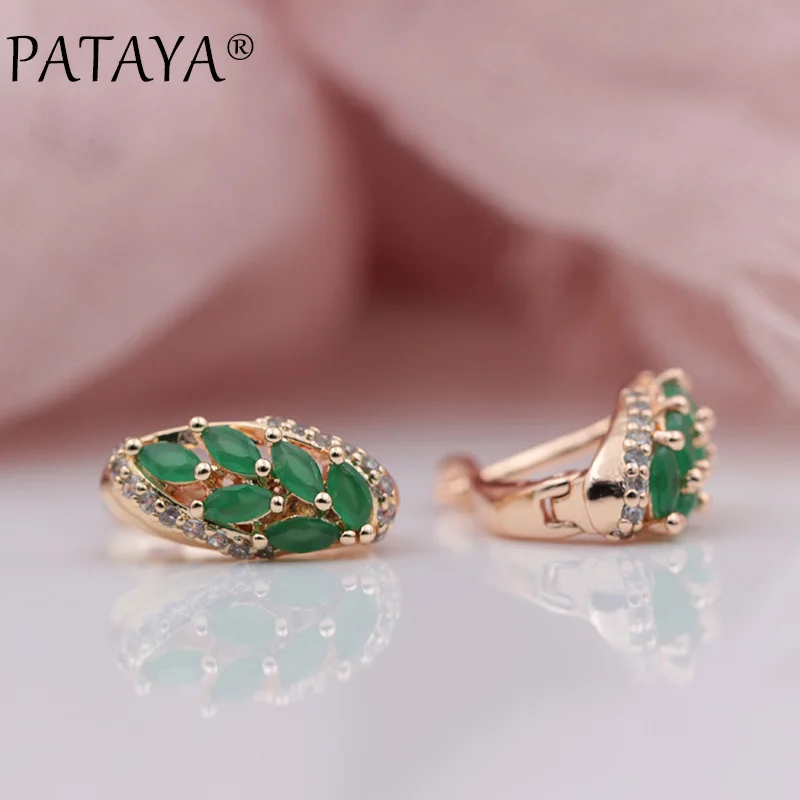 PATAYA, новинка, микро-воск, инкрустация, зеленый конский глаз, натуральный циркон, висячие серьги для женщин, 585, розовое золото, роскошное, для свадьбы, вечеринки, хорошее ювелирное изделие