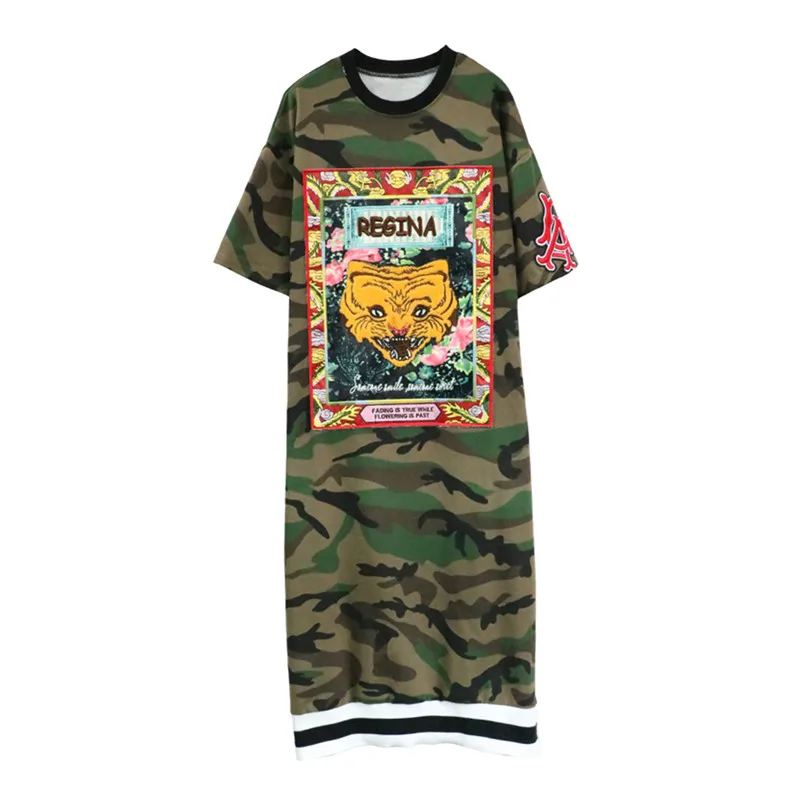 2019 Fashion Embroidery Camouflage Short sleeve T shirt women Spring Summer New Loose O-Neck Tops Long Tshirt Womens Streetwear | Женская