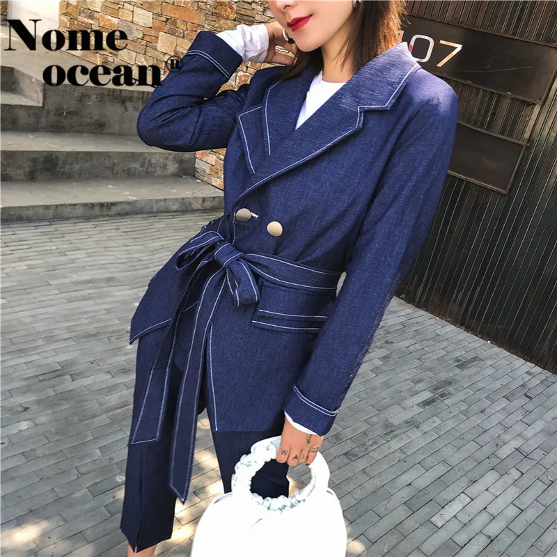 Модный комплект из двух предметов: Блейзер и брюки пояс на талии разрез открытые