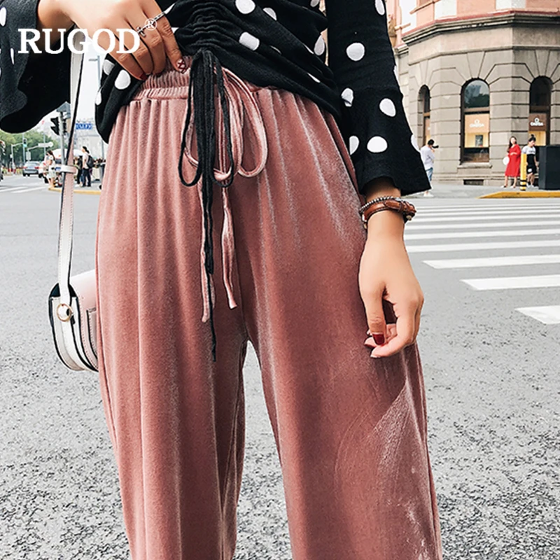 RUGOD New Fashion Female Ankle-Length Pants Casual Loose Drawstring Solid High Waist Wide Leg For Women Pantalon Femme | Женская одежда