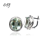csj real big natural green amethyst good clasp earrings 925 sterling silver fine jewelry women lady wedding engagment party gift