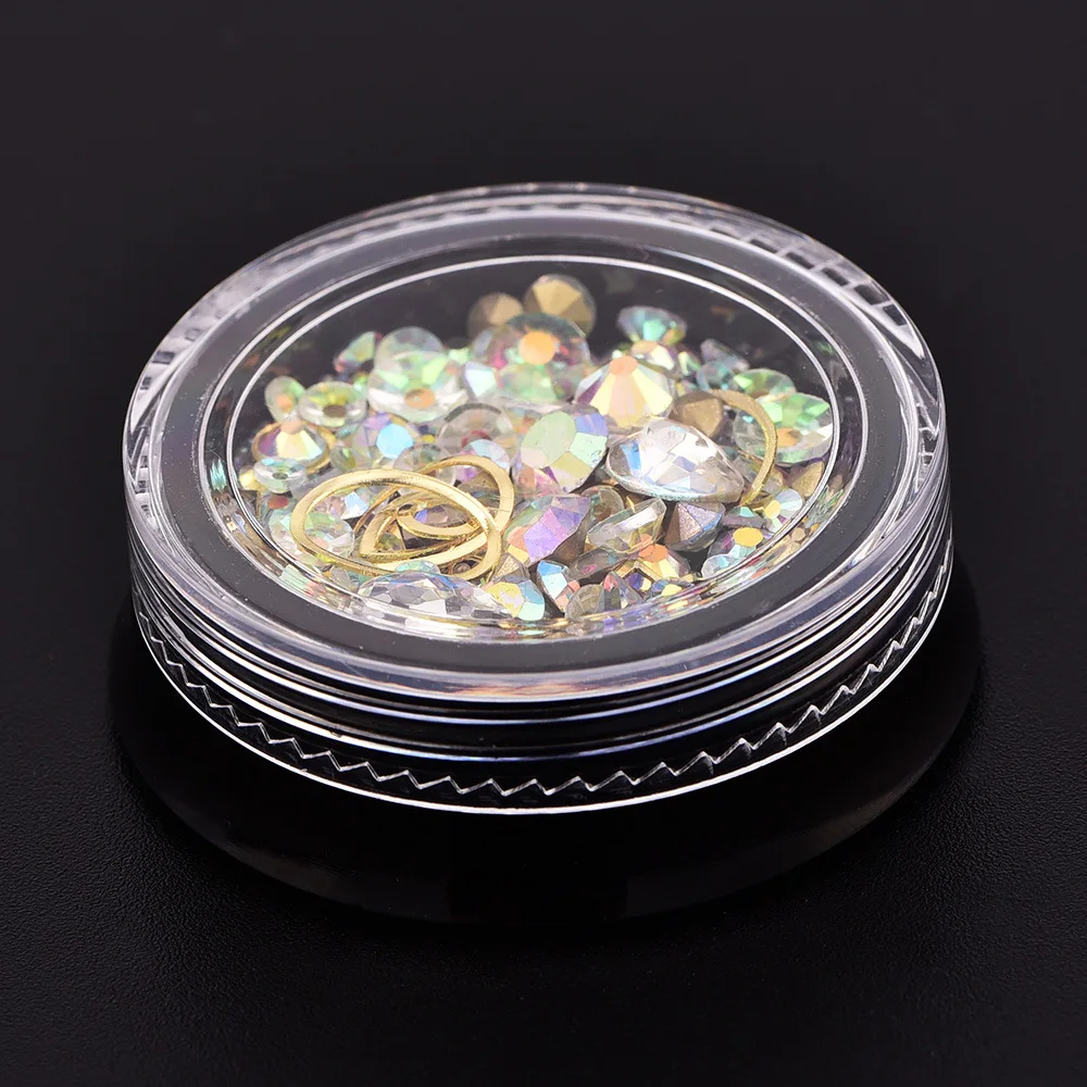 

1 Pot Multi Colors Mix Shapes Mix Diamond Beaded Caviar Gold Metal Frame Nail Art Rhinestones Gems Decorations Manicure DIY Tip