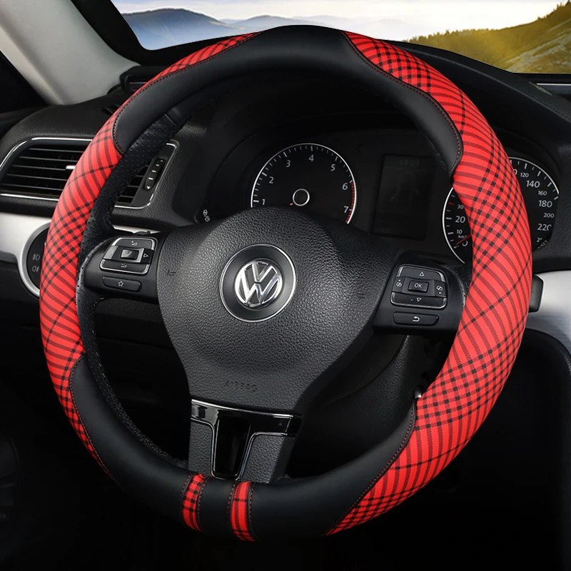 

38CM Car Steering Wheel Cover Anti slip Leather Cars Wheels Covers Breathable Hand Stitching Steering-Wheel Car-stying Universal