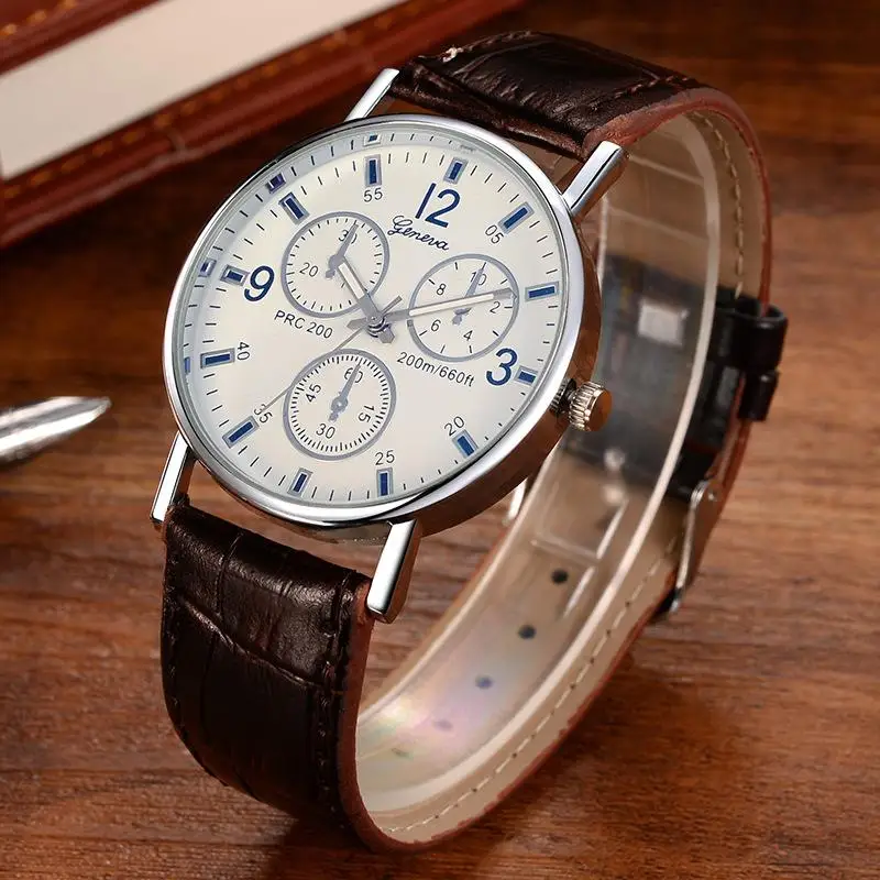 

Fashion Classic Quartz Analog Watch Men Luxury Sport Wrist Watch Blue Glass Watches Leather Men's Watch Clock Relogio Masculino