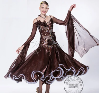 

customize brown coffee Fox trot cha cha ballroom Waltz tango salsa Quick step competition dance dress