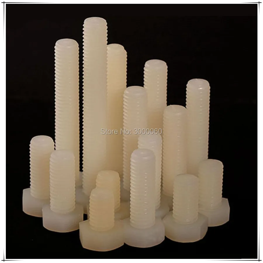 DIN933 M4 M5 Полностью резьбовой белый отлича각볼트 Нейлоновая пластиковая изоляция