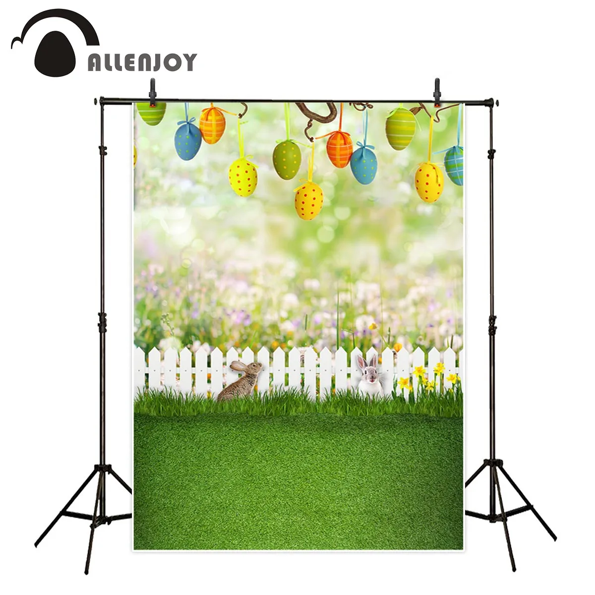 

Allenjoy Easter photography backdrop fence grassland eggs rabbit bokeh spring background photobooth photocall photophone shoots