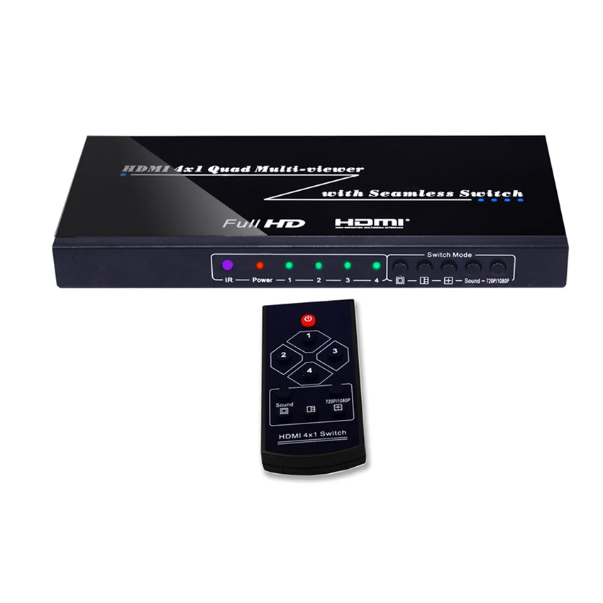 Quad Multi-Viewer 4x1 HDMI Switcher 4 Ports 1080P with Seamless IR Control Four-Way Image Splitter | Электроника