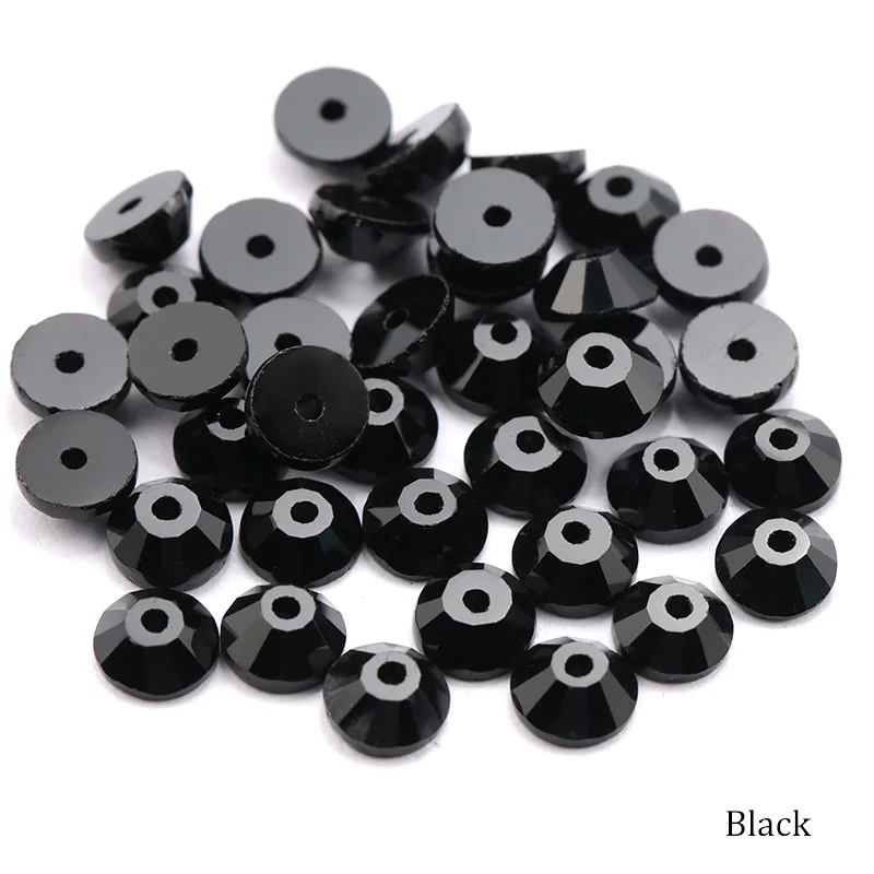 5mm black 5 мм цветной стеклянный материал 1440 шт круглый кристалл горного хрусталя 5 мм камень для пришивания с плоской задней частью 1 Отверстие аксессуары для украшения одежды - Цвет: 5mm black