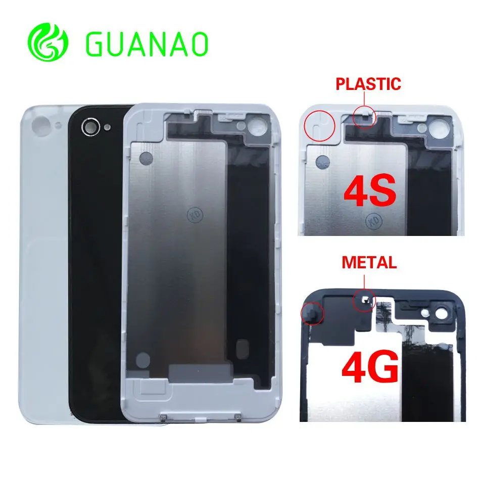 Задняя Корпус для iPhone 4 4G и 4S Батарея задняя дверь Крышка батарейного отсека Корпус сзади Панель Стекло хорошее качество шасси задний Чехол черные и белые