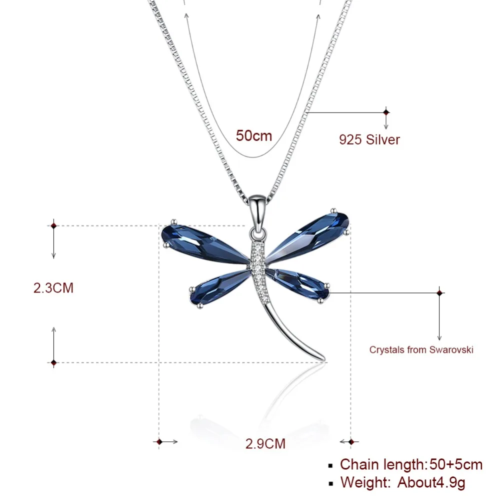 LEKANI кристаллами от Swarovski небольшой свежий Кристалл Стрекозы Кулон цепочки и ожерелья 925 Ssterling серебряные ювелирные украшения для женщин подарок