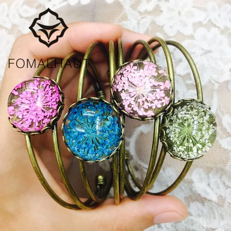 

FOMALHAUT 2016 Womens FOMALHAUT Vintage Dried flowers glass ball bracelet Bronze Bracelets Wholesale Jewelry