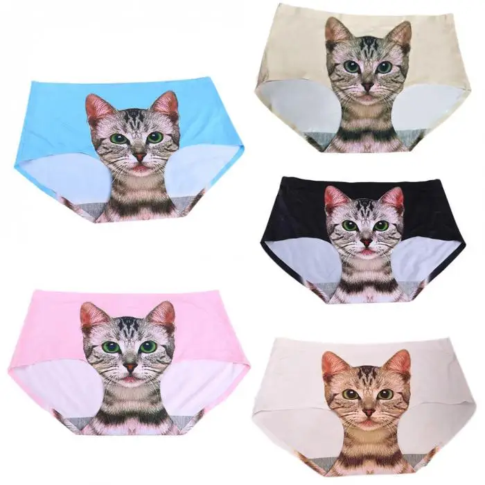 New Fashion Ladies Pussy Cat Panties Briefs Screen Printed Apparel Undies GDD99