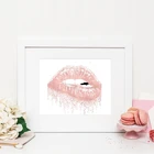Раскрашивание губ в виде кусающихся губ, Раскрашивание на холсте с блестками, розовое золото, сексуальная сублимационная картина для губ, декор для комнаты для девочек