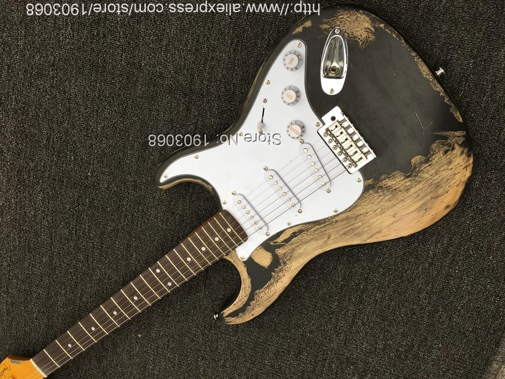 Линию заказ электрогитара Heavy Relic в возрасте черный ST электрогитара, custom shop Джо страммера в возрасте электрогитара Heavy Relic Гитары