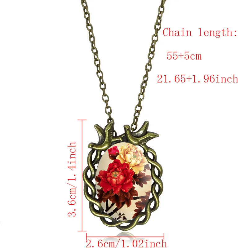 Модное ожерелье с подвеской в виде цветка розы винтажный Бронзовый кабошон птица