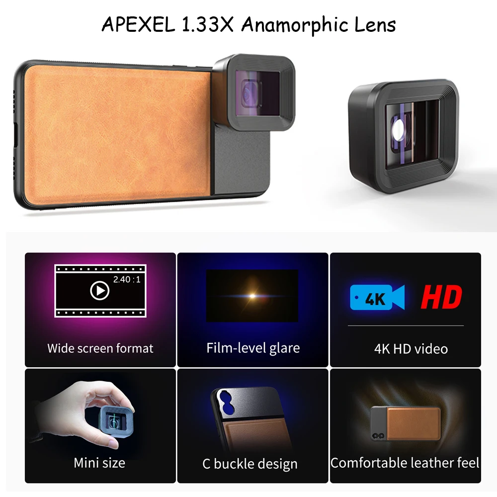Анаморфный объектив APEXEL HD экран 1 33x для широкоформатного видео детской камеры Vlog