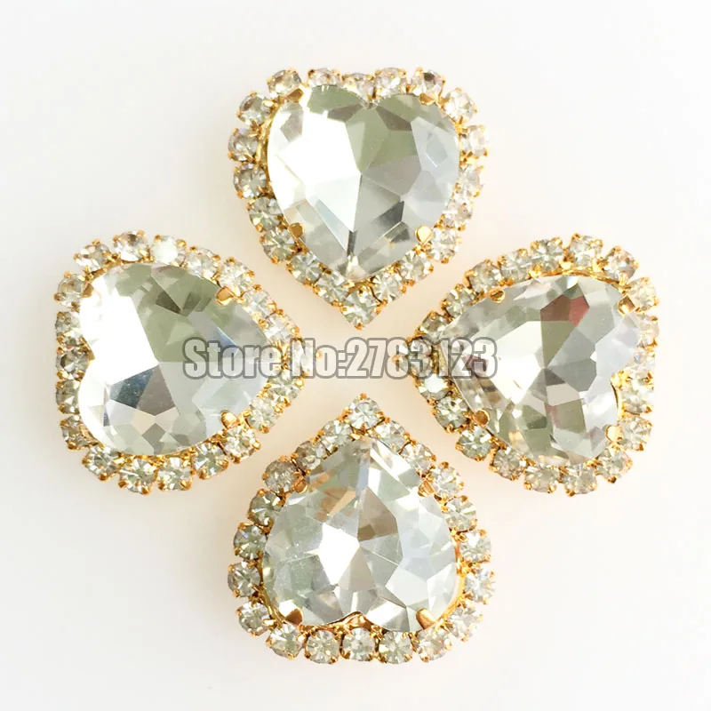 Gold bottom white 12mm 10pcs/20pcs heart Crystal buckle AAA Glass sew on rhinestones diy/clothing accessories SKHJ01 | Дом и сад