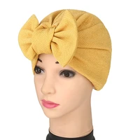 fashion women solid muslim turban indian cap bowknot elastic beanies hat bonnet headwrap