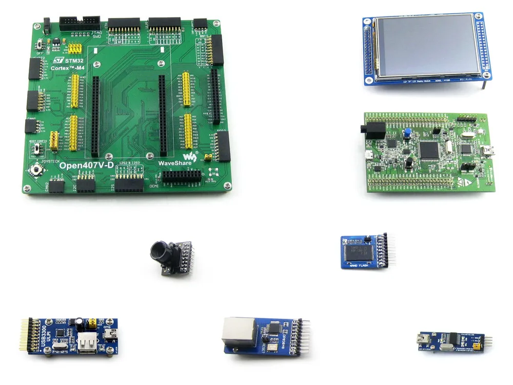 

Фонапосылка A = STM 32 Board,ST Original STM32F4DISCOVERY/Open407V-D, STM32F407VGT6 + 3,2 '320x240 Touch LCD + 8 модулей