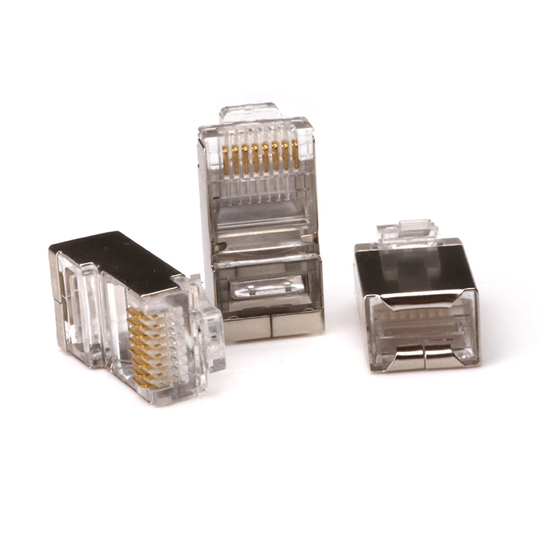 50 шт./лот Серебряный тон экранированный RJ45 8P8C сетевой кабель CAT5 Заглушка обжимной