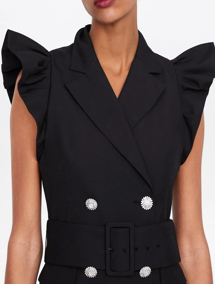 Getвесеннее женское платье с оборками без рукавов костюм платья черным поясом