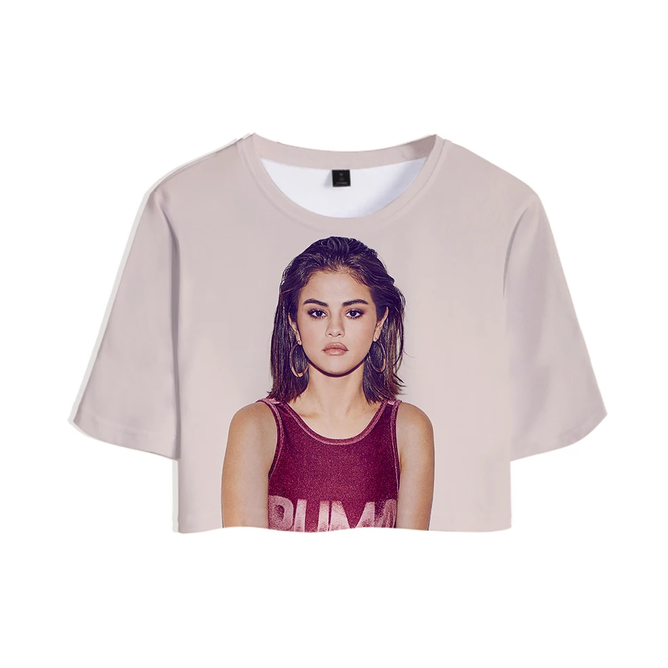 Женский укороченный топ с 3D принтом Selena Gomez модные летние футболки коротким