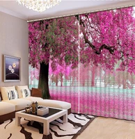 custom any size blackout shade window curtains big tree pink flowers curtain decoration wind and cold protection
