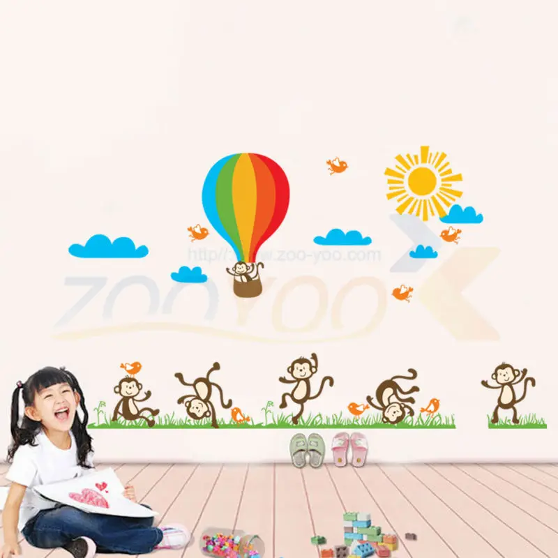 Счастливые играющие обезьяны воздушные шары настенные наклейки 847 декоративные