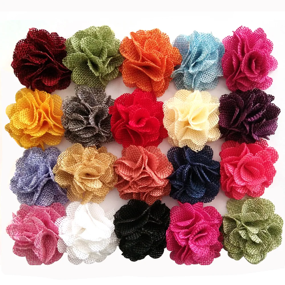 Мода 2 дюйма из мешковины цветок DIY шифон цветок девочка ребенок волос Цветок для повязки для волос аксессуары 12 шт./партия