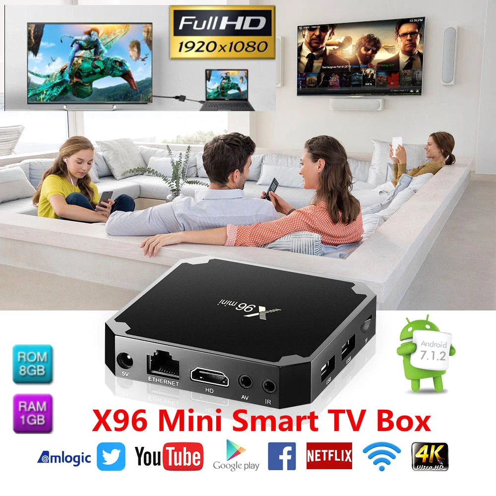 Мини ТВ приставка X96 android 7 1 2 ГБ 16 четырехъядерный процессор Amlogic S905W Wi Fi медиаплеер