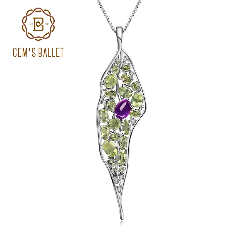 

Женское ожерелье с подвеской GEM'S, винтажное ожерелье из стерлингового серебра 925 пробы с натуральным аметистом и Перидотом