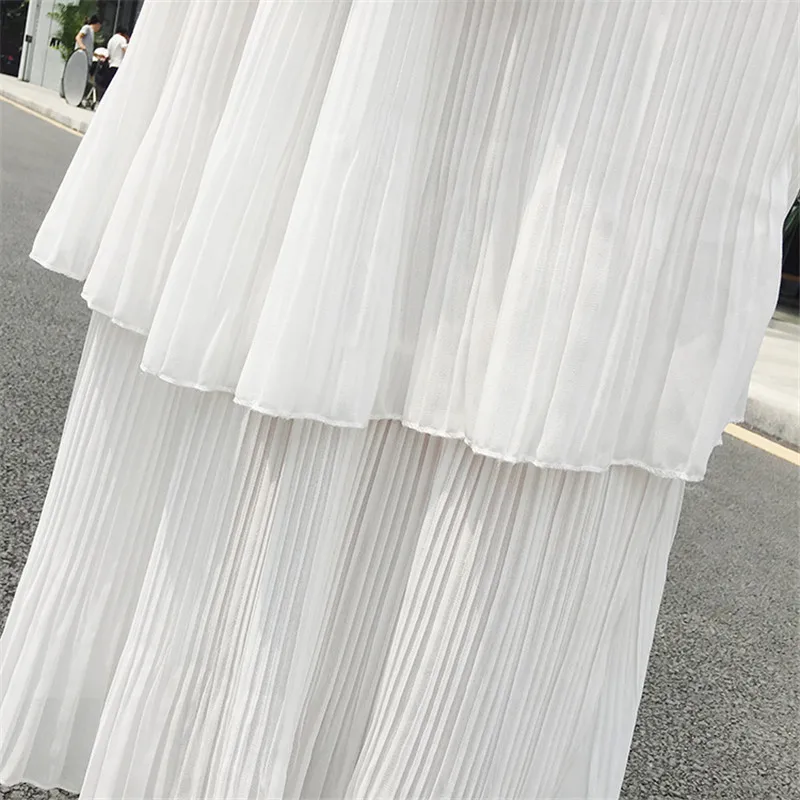 Шифон плиссированные юбки женские Винтаж Высокая талия юбка 2018 летние длинные