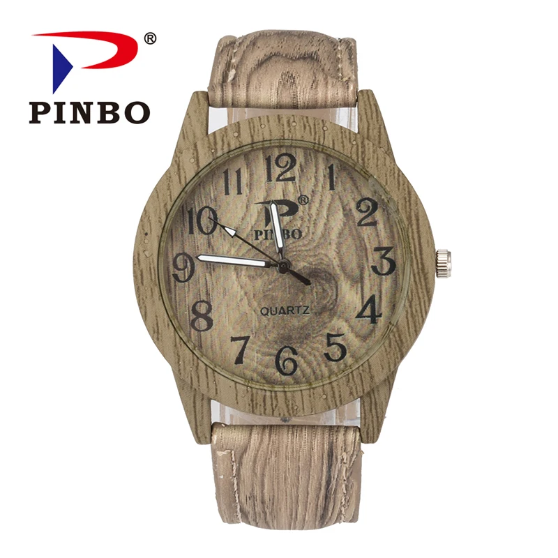 Часы PINBO с круглыми деревянными часами мужские и женские кварцевые наручные часы