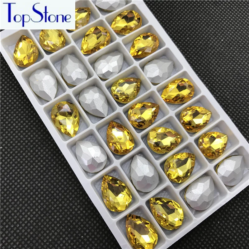 Топаз Желтый стеклянный кристалл в форме слезы остроконечные Стразы 5x8 6x10 8x13 10x14
