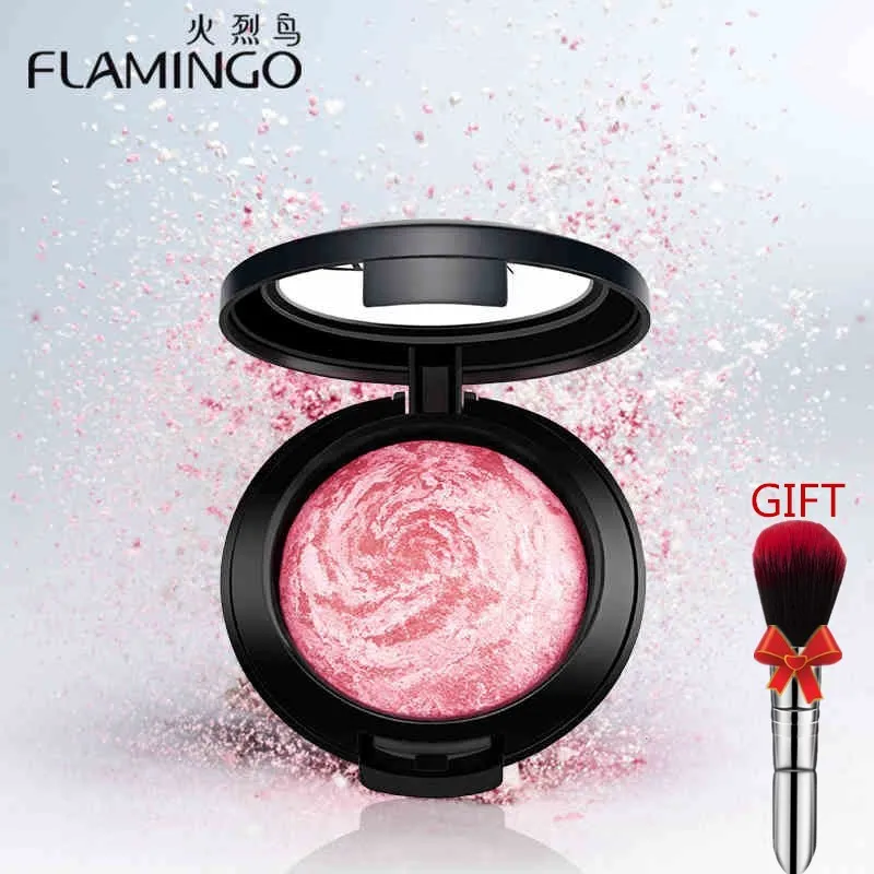 Косметика для красоты лица фирменная Румяна Фламинго с кисточкой зеркальная