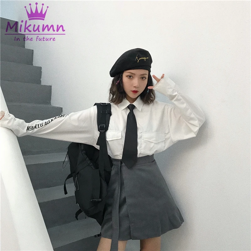 Женская блуза Harajuku с буквенным принтом, Студенческая, с длинным рукавом, свободная, с отложным воротником, Повседневная блуза женская рубашка, топ, Blusas Femininas