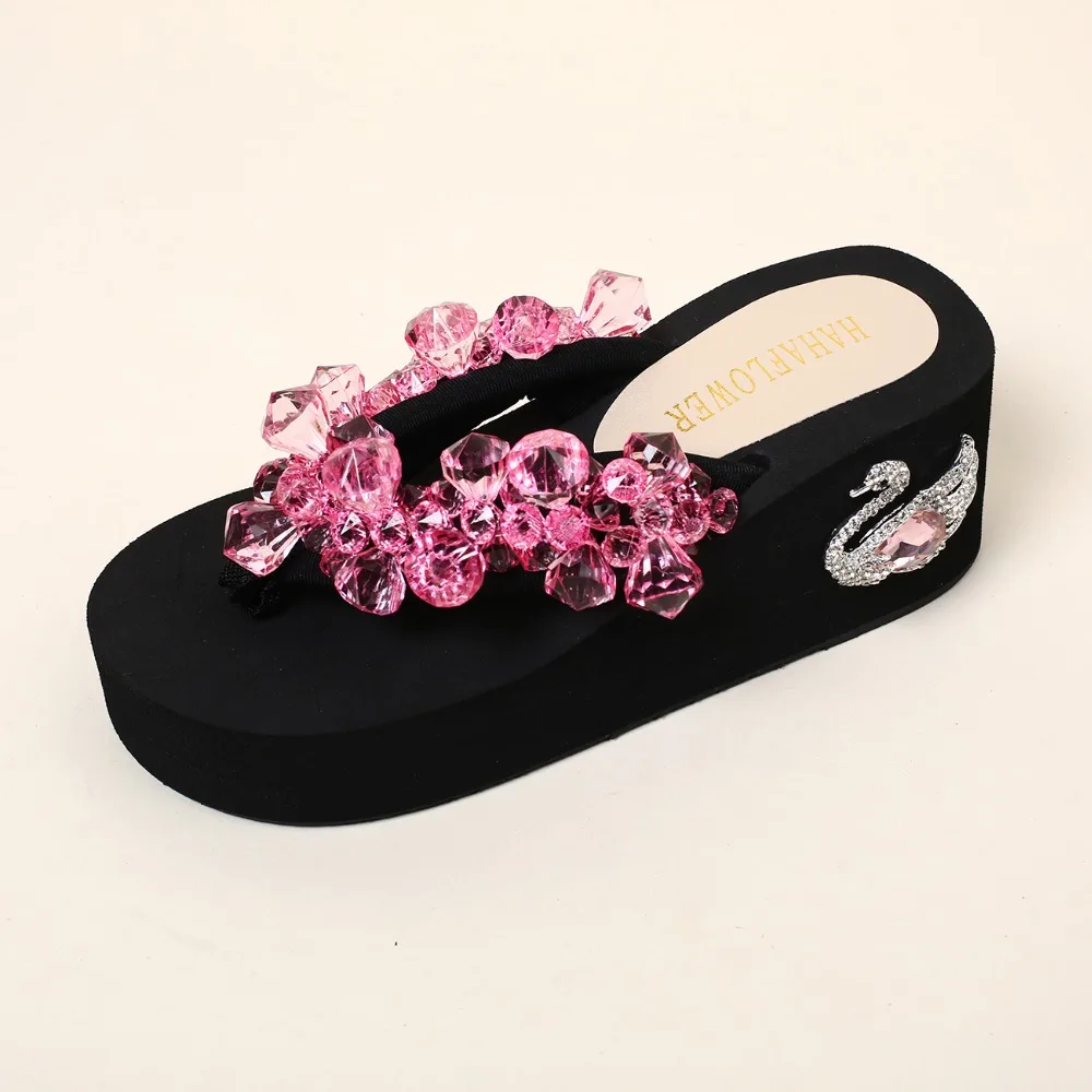 Новинка женские пляжные тапочки HAHAFLOWER на высоком каблуке летние шлепанцы с