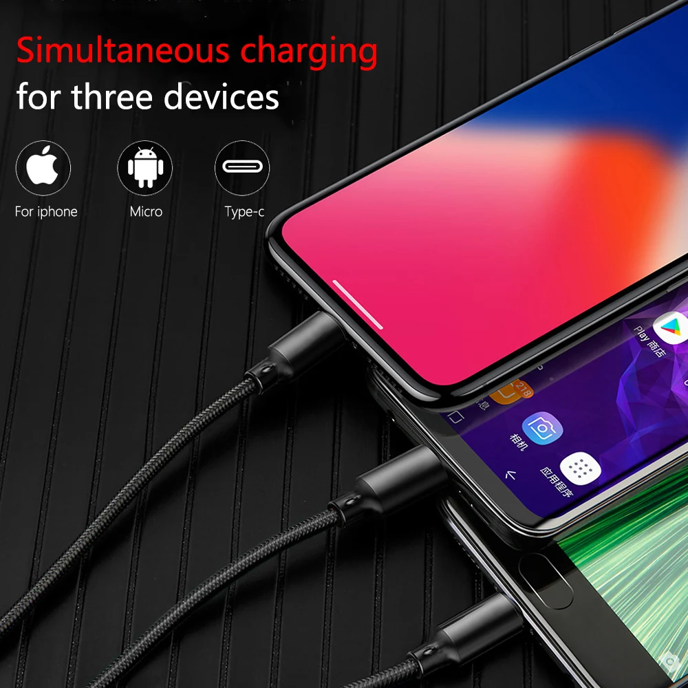 CBAOOO USB кабель 3 в 1 для мобильного телефона Micro usb type C кабель зарядного устройства для iPhone Android зарядный кабель Micro USB шнур зарядного устройства