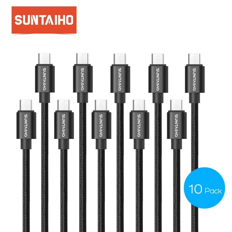 10 шт./партия Suntaiho Micro USB кабель 1 м/2 м/3 м нейлоновая металлическая оплетка USB зарядное устройство кабель передачи данных для быстрой зарядки для Xiaomi htc samsung