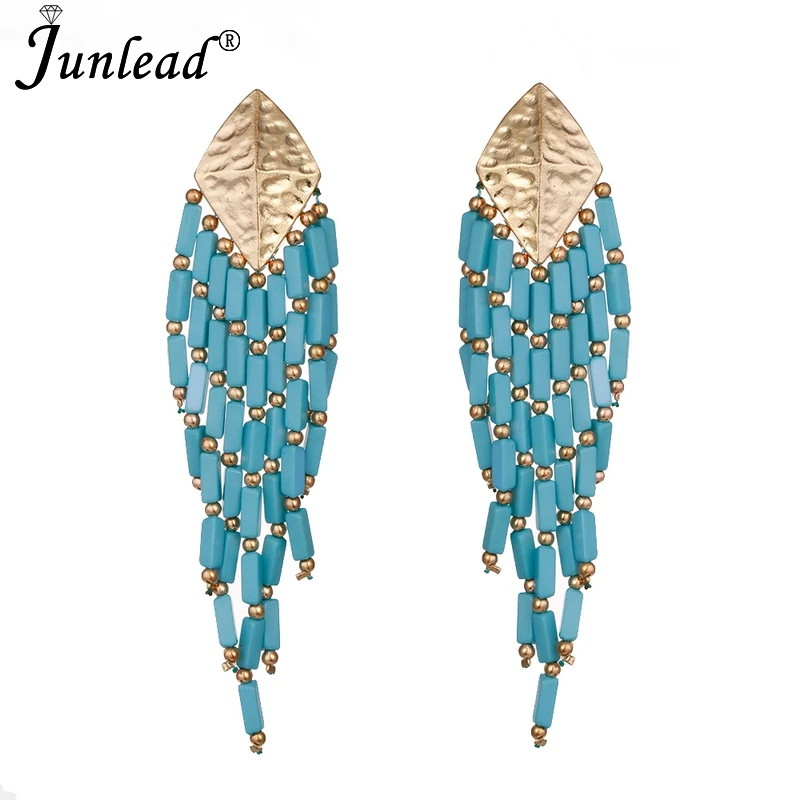 Junlead Charm брендовые разноцветные бусы висячие серьги с кисточками эффектные