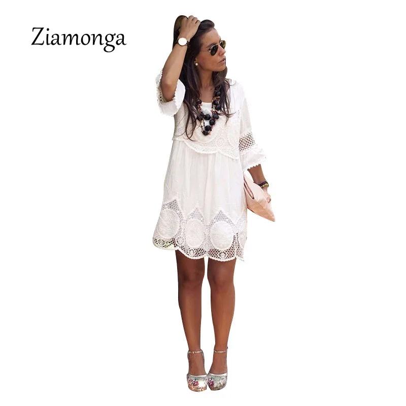 Женское кружевное платье Ziamonga белое Повседневное из хлопка с цветочным принтом