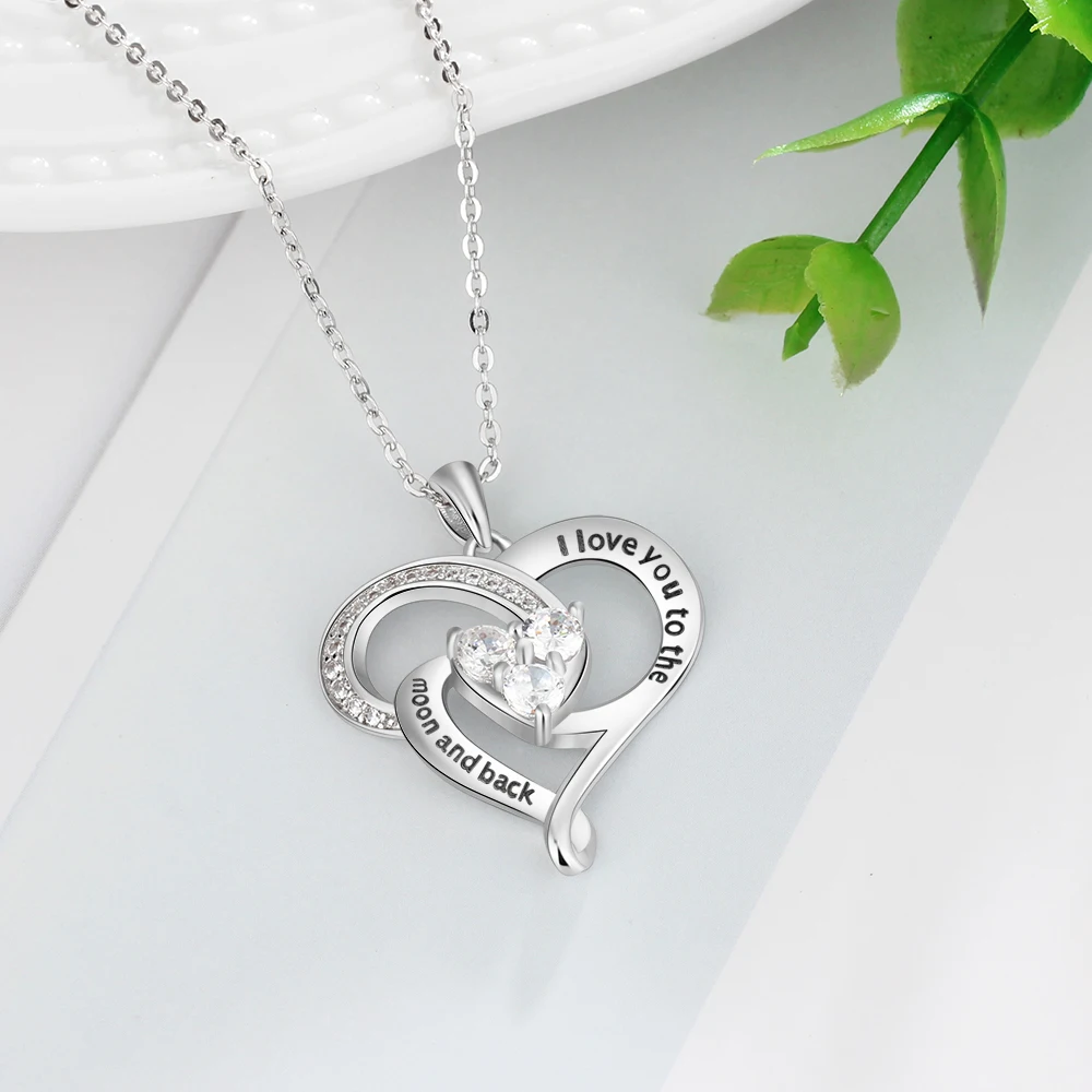 "I love you to the moon and back" 925 пробы Серебряное сердце ожерелья и подвески блестящие CZ элегантные свадебные женские ювелирные изделия(NE103112