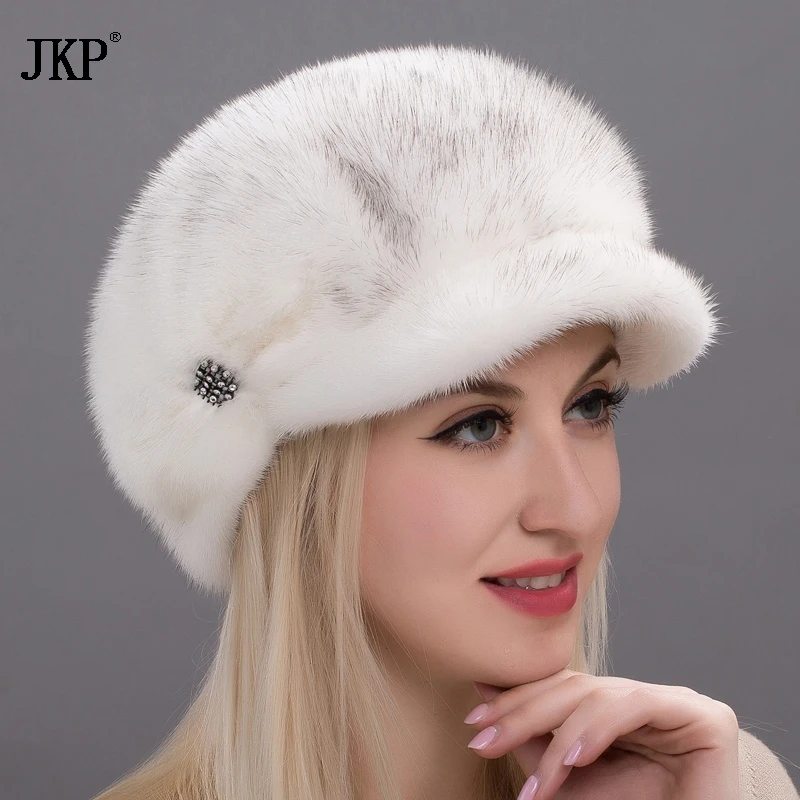 Сезон Зима Элегантные все настоящие норковые меховые шапки для женщин из